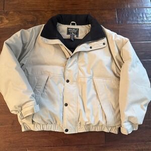 Eddie Bauer Mens Tan Goose Down Puffer Jacket Fleece Collar‎ Vintage Large L